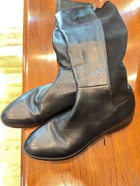 Marc Fisher Black Leather Mid-Calf Zip Boots gently worn